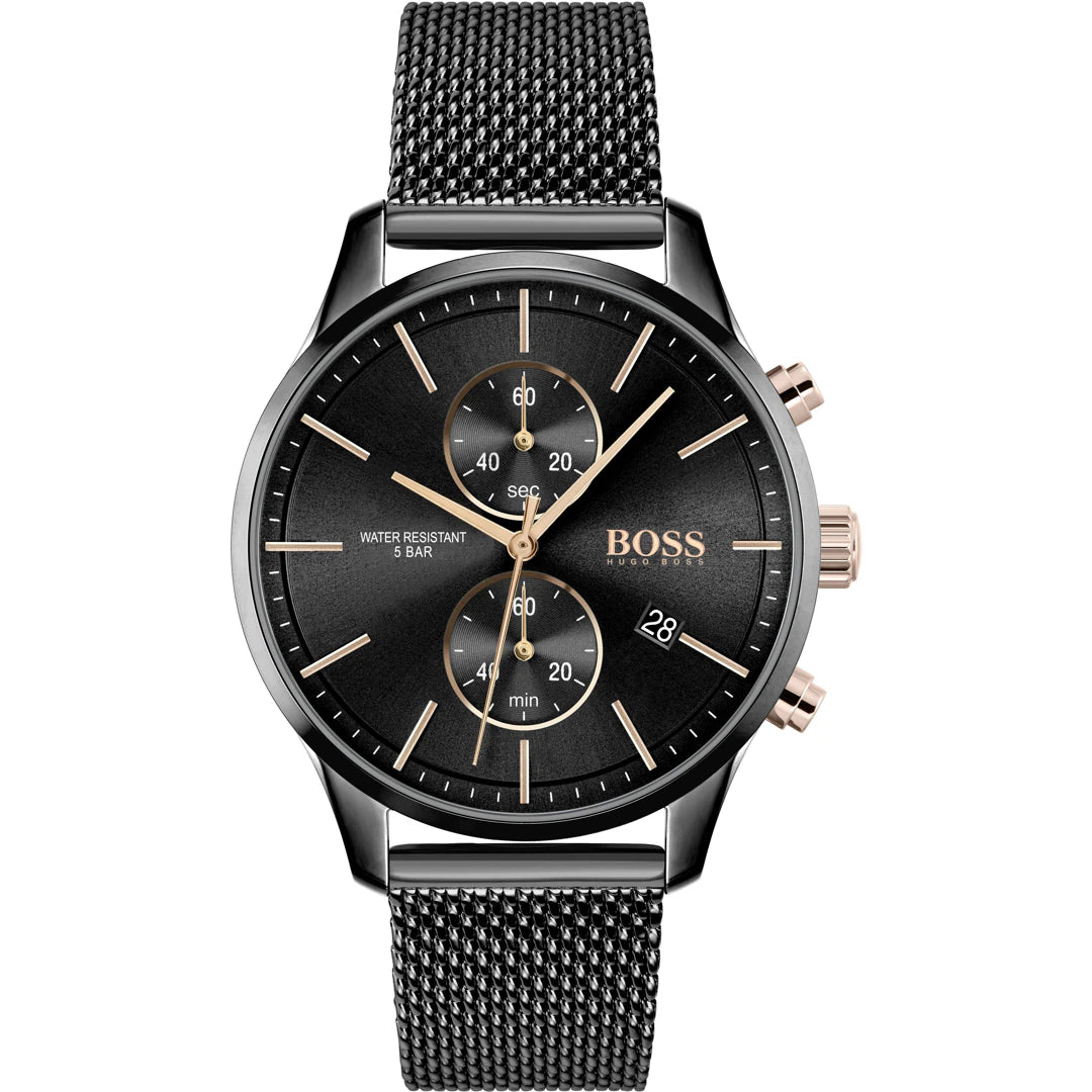 Boss 1513811 watch for man with a black dial and stainless steel strap.