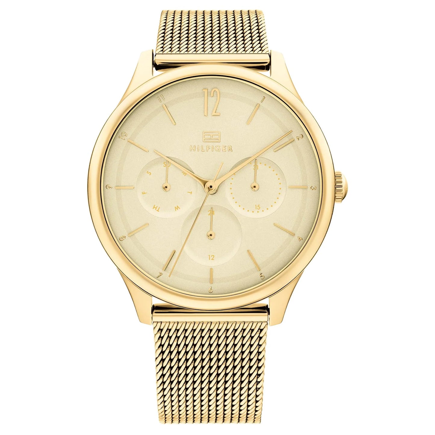 Tommy Hilfiger 1782458 watch for women with a golden dial and stainless steel strap.