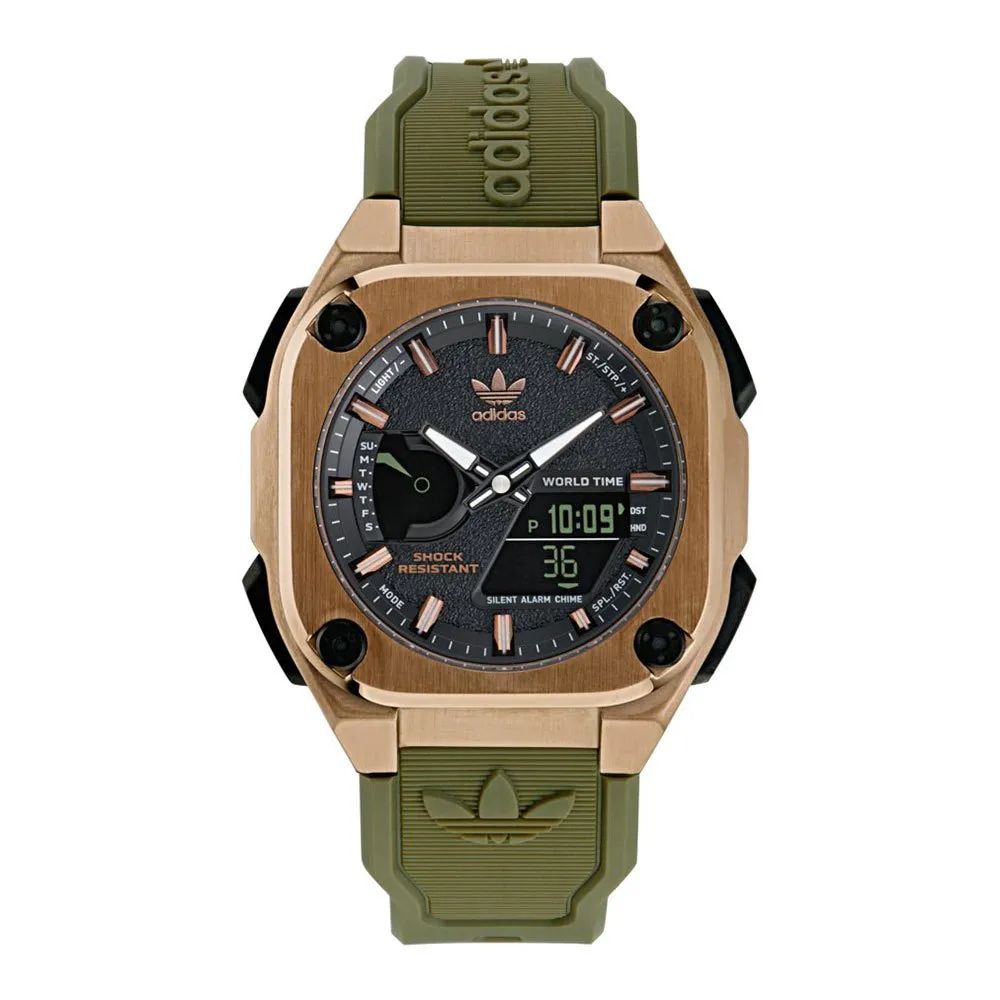 Adidas AOFH23502 watch for man with a black dial and silicone strap.