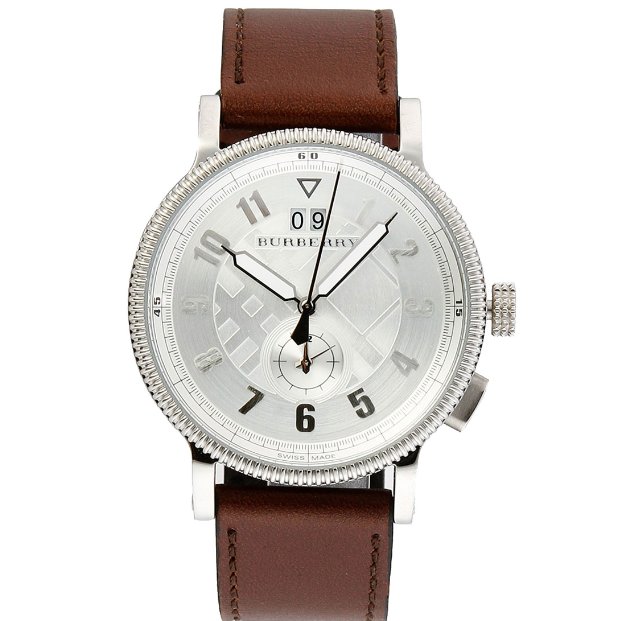 Burberry BU7681 watch for man with a grey dial and leather strap.