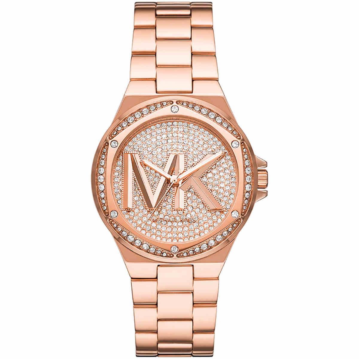 Michael Kors MK7230 watch for women with a pink dial and stainless steel strap.