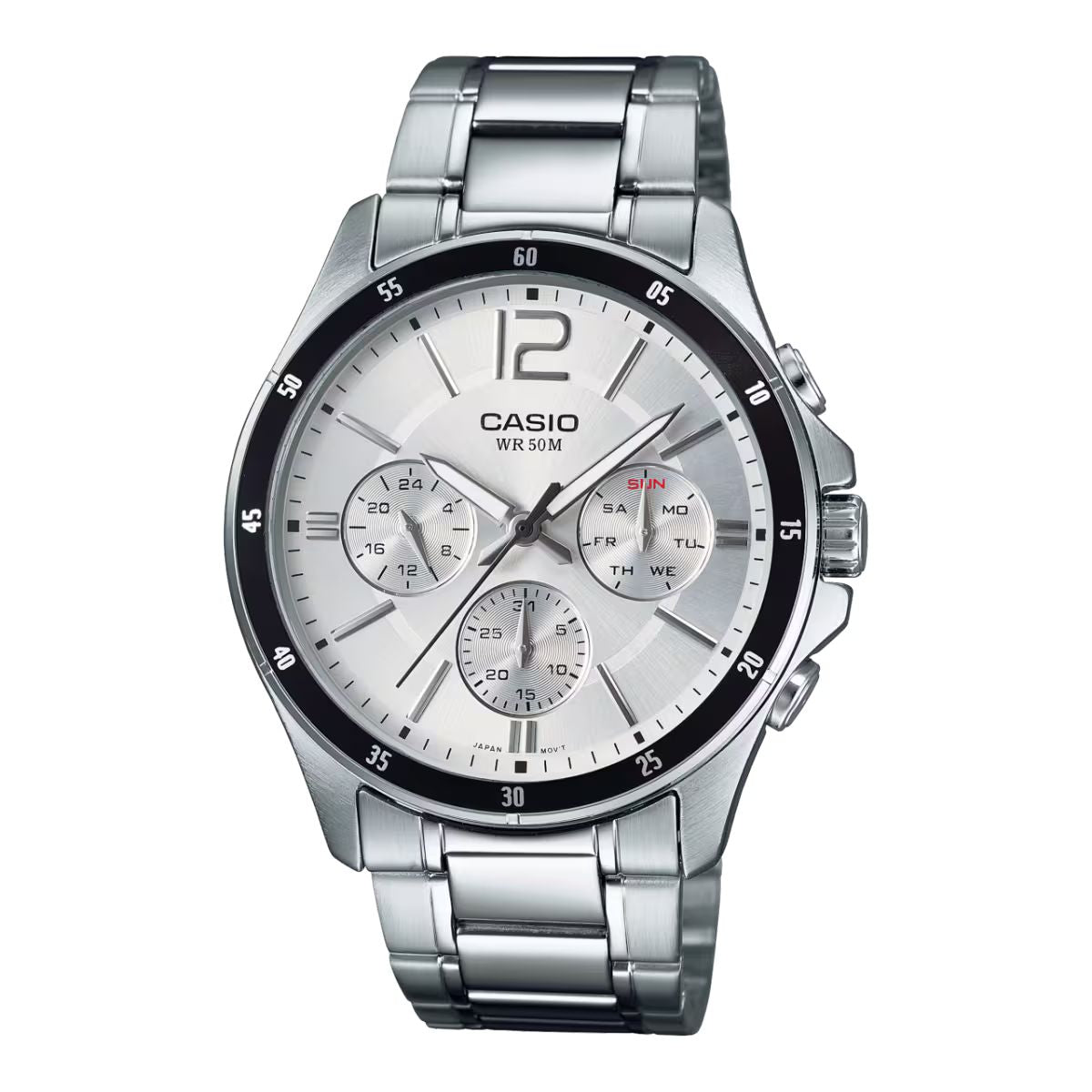 Casio MTP-1374D-7AVDF watch for man with a grey dial and stainless steel strap.