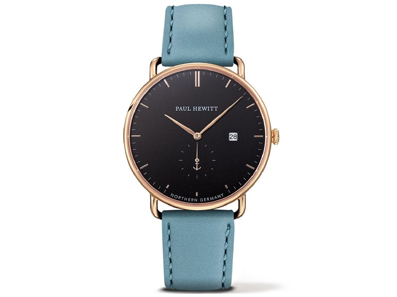 Paul Hewitt PH-TGA-G-B-23M watch for man with a black dial and leather strap.