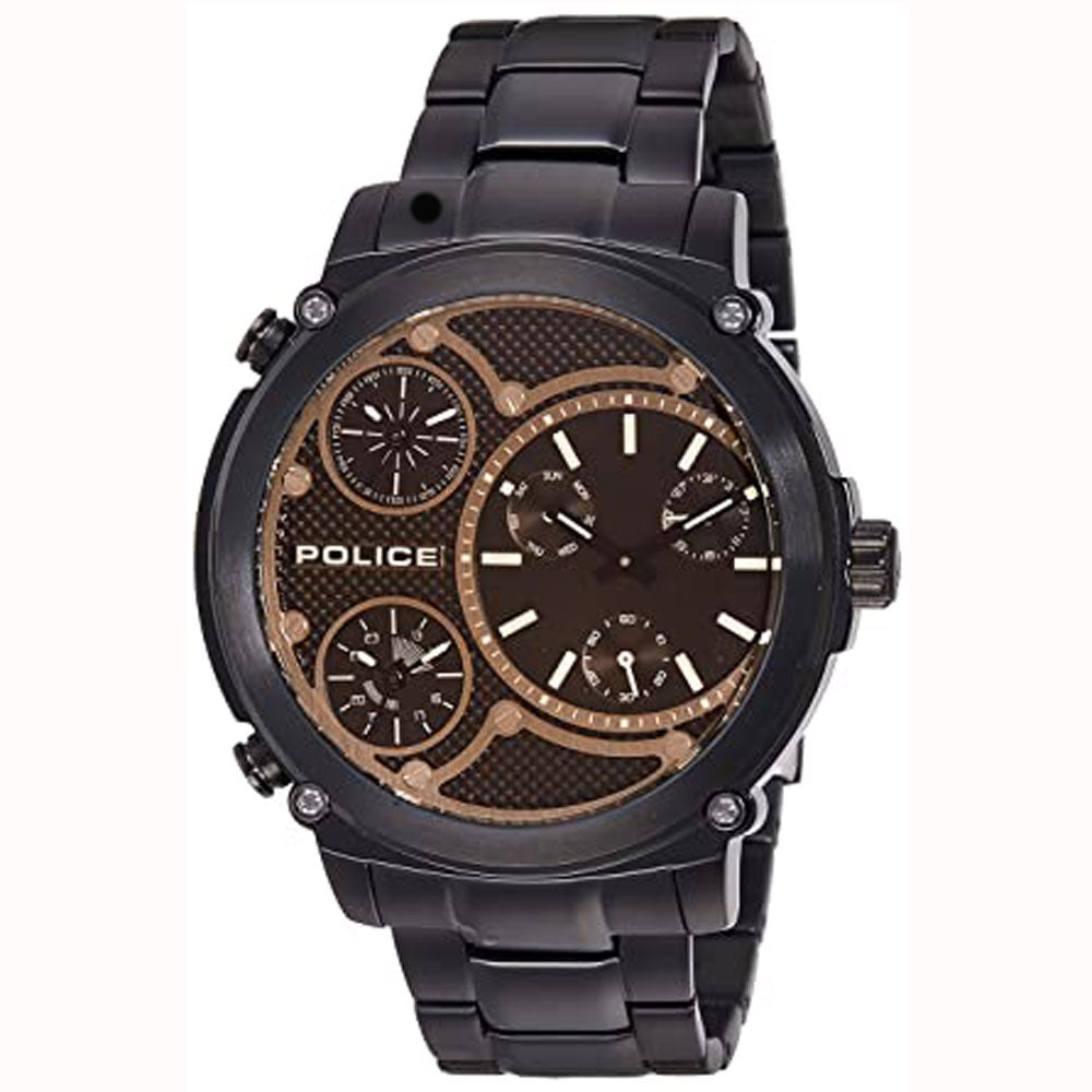 Police PL.14830JBB-02M watch for man with a black dial and stainless steel strap.