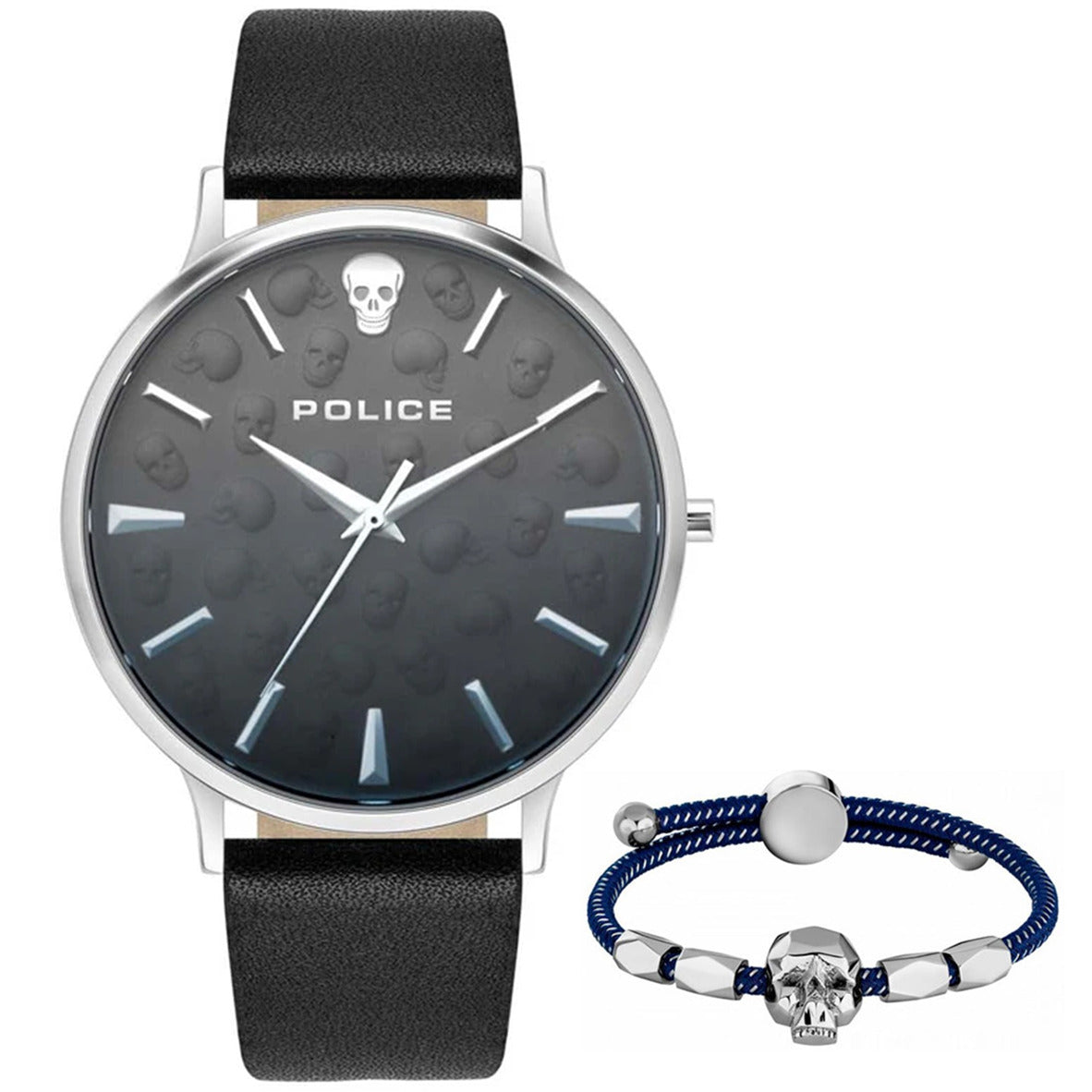 Police PL.TASM2.SET.20 watch for man with a black dial and leather strap.