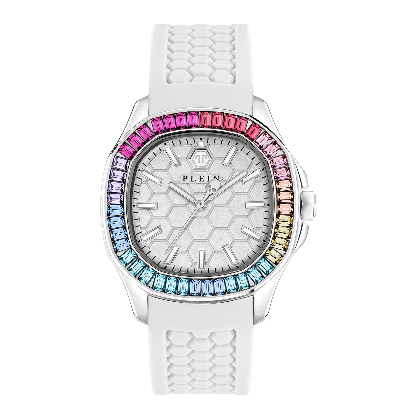 Philipp Plein PWTAA0223 watch for women with a white dial and silicone strap.