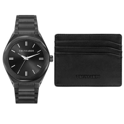 Trussardi R2453156007 watch for man with a black dial and stainless steel strap.