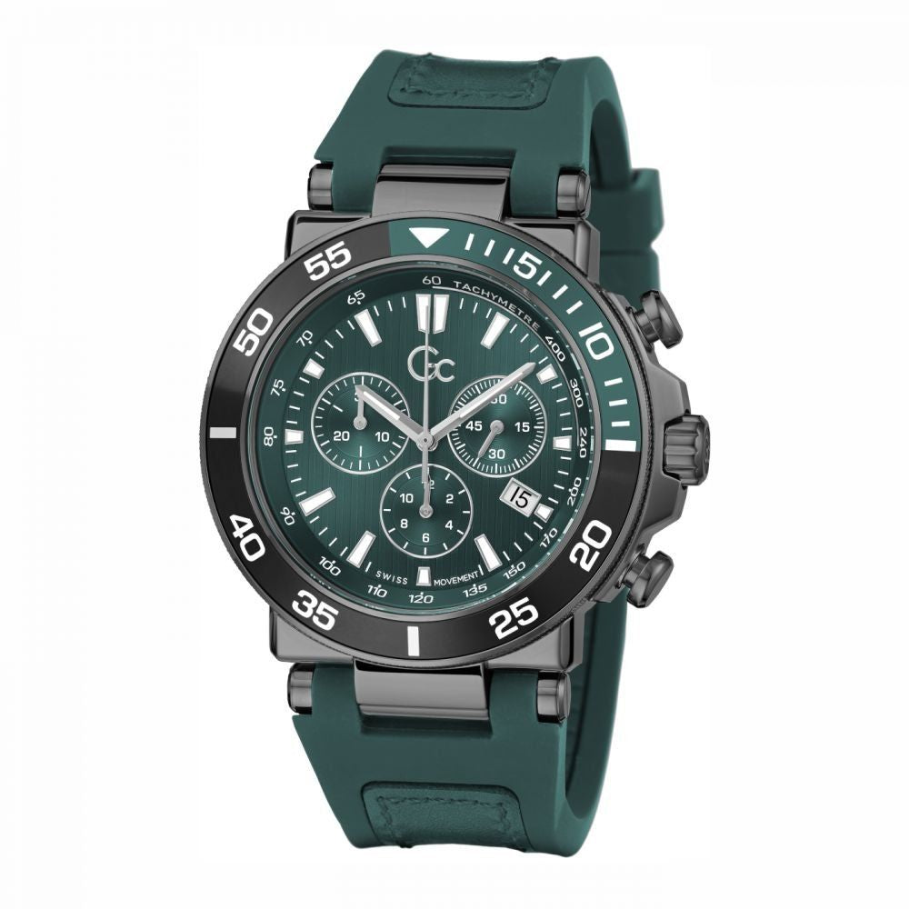Gc Z14007G9MF watch for man with a green dial and silicone strap.