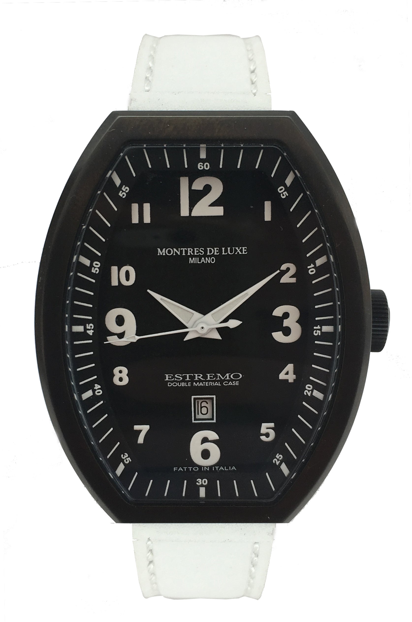 Montres De Luxe 09EX-LAB-8300 watch for woman with a blue dial and leather strap.