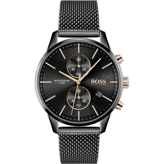 Boss 1513811 watch for man with a black dial and stainless steel strap.