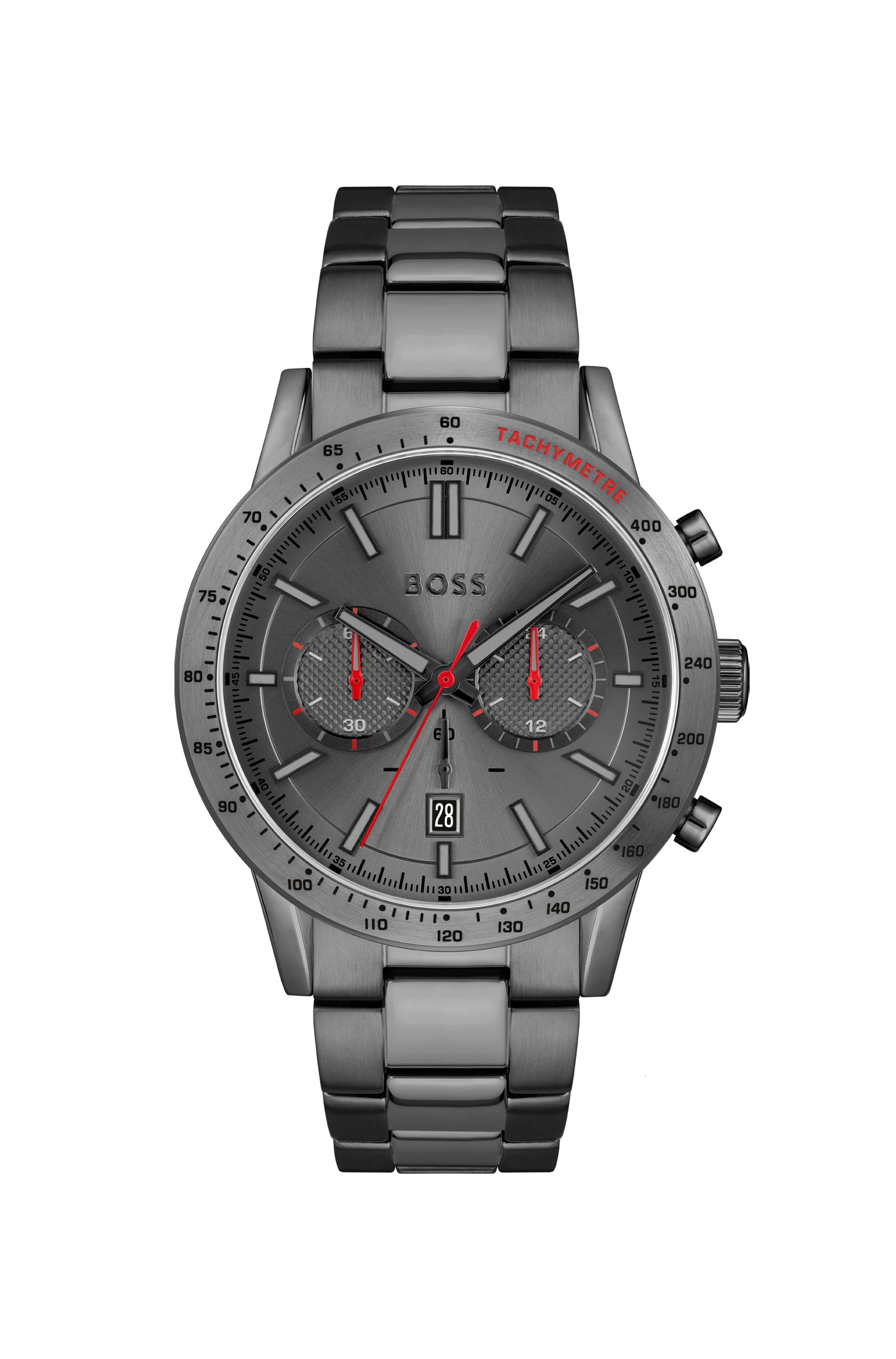 Boss 1513924 watch for man with a grey dial and stainless steel strap.