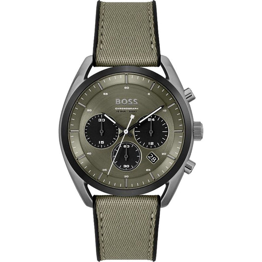 Boss 1514092 watch for man with a green dial and fabric strap.