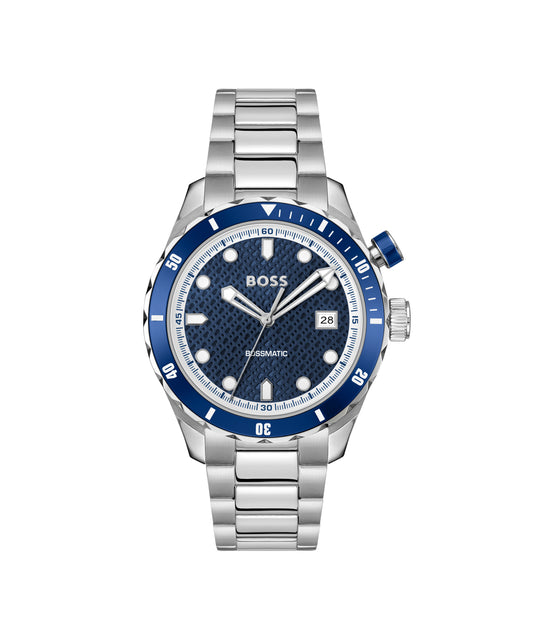 Boss 1514177 watch for man with a blue dial and stainless steel strap.