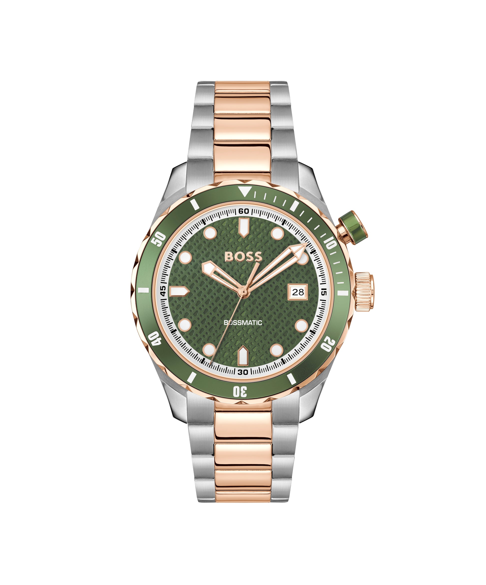 Boss 1514181 watch for man with a green dial and stainless steel strap.