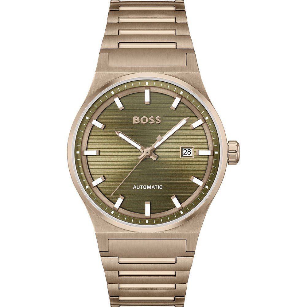 Boss 1514184 watch for man with a golden dial and stainless steel strap.