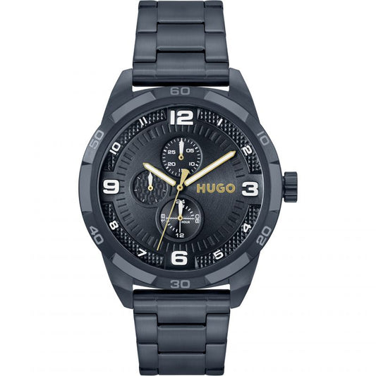 Hugo 1530278 watch for man with a navy blue dial and stainless steel strap.