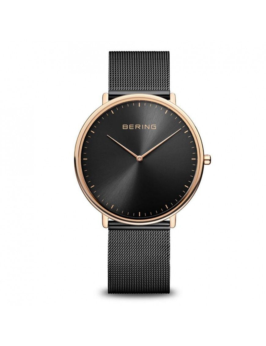 Bering 15739-166 watch for unisex with a black dial and stainless steel strap.