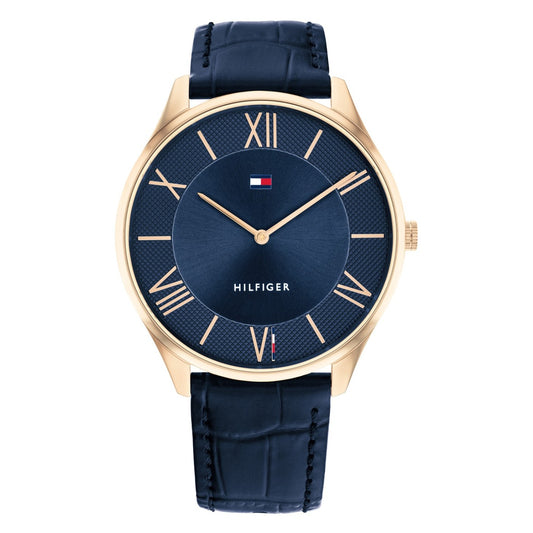 Tommy Hilfiger 1710517 watch for man with a blue dial and leather strap.