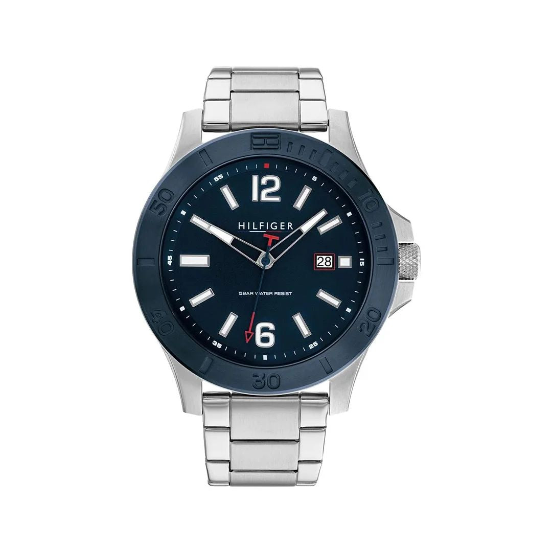 Tommy Hilfiger 1791994 watch for man with a navy blue dial and stainless steel strap.