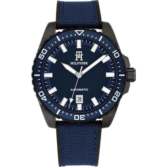 Tommy Hilfiger 1792160 watch for man with a blue dial and eraser strap.