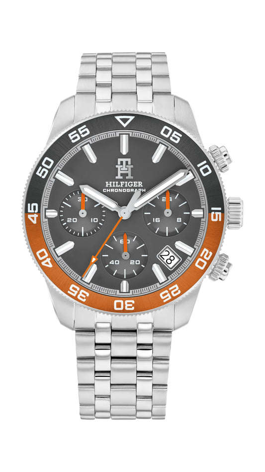 Tommy Hilfiger 1792186 watch for man with a grey dial and stainless steel strap.