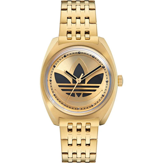 Adidas AOFH23509 watch for unisex with a golden dial and stainless steel strap.