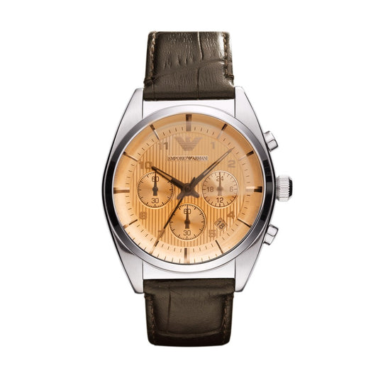 Armani AR0395 watch for man with a orange dial and fur strap.