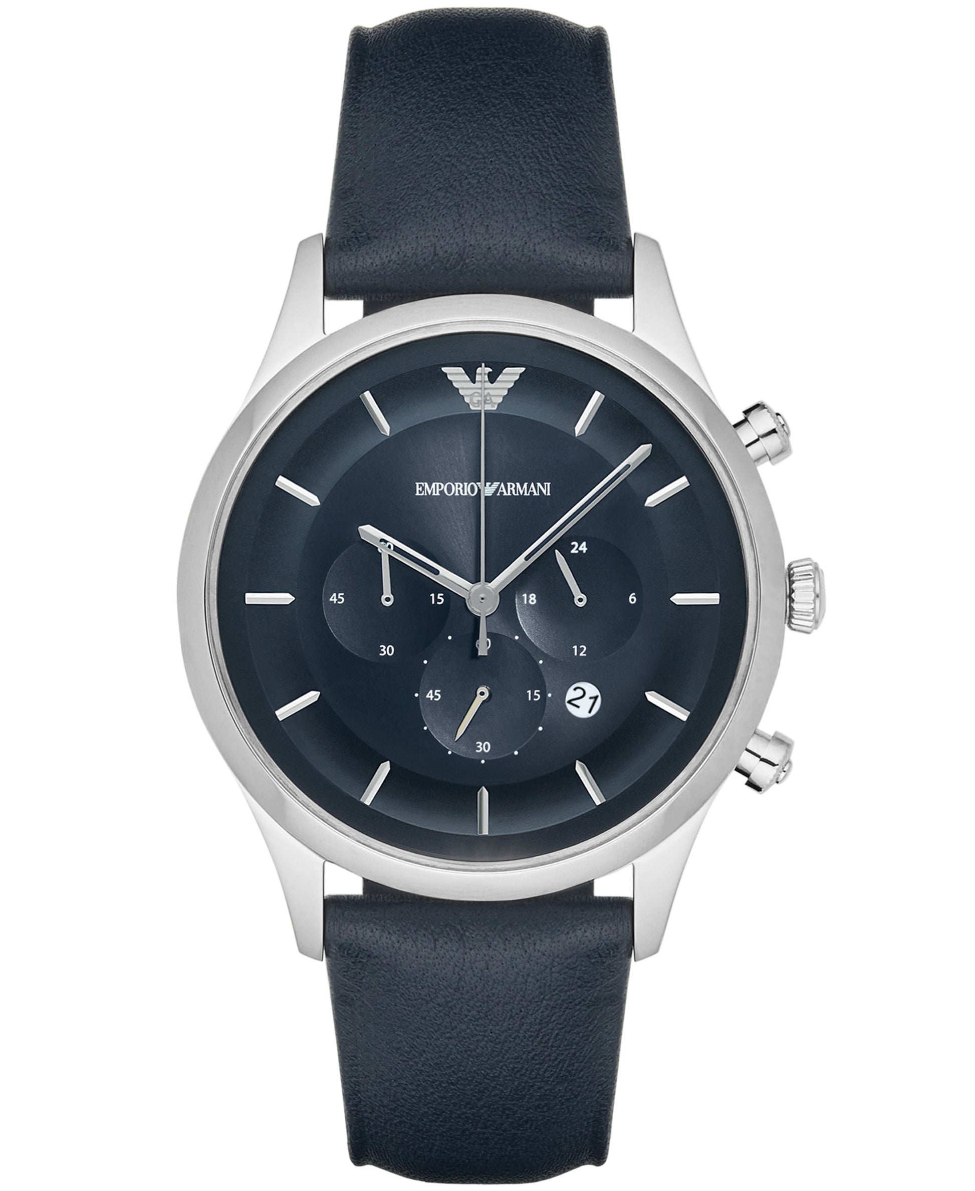 Armani AR11018 watch for man with a blue dial and fur strap.