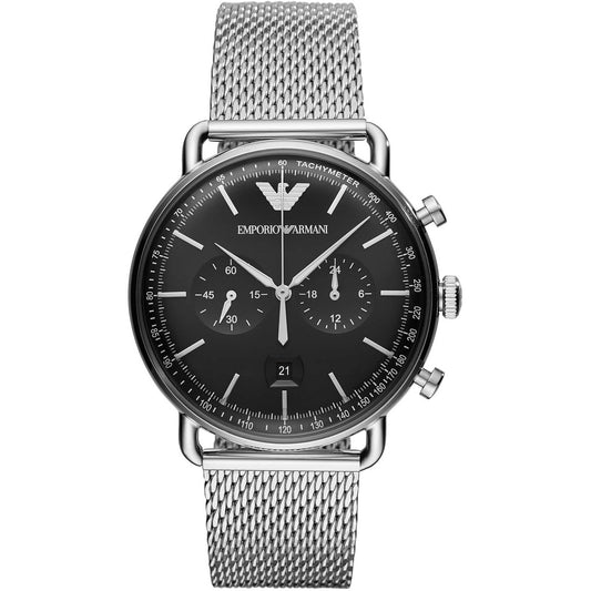 Armani AR11104 watch for man with a black dial and steel strap.