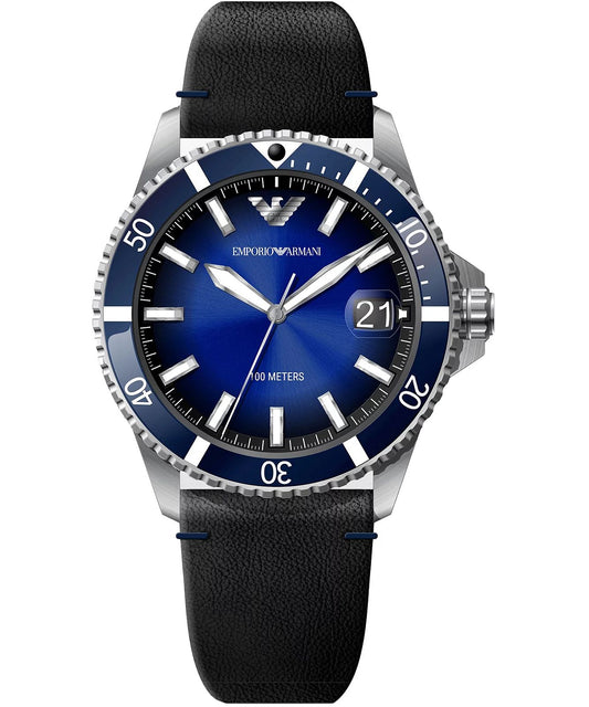 Armani AR11516 watch for man with a blue dial and leather strap.