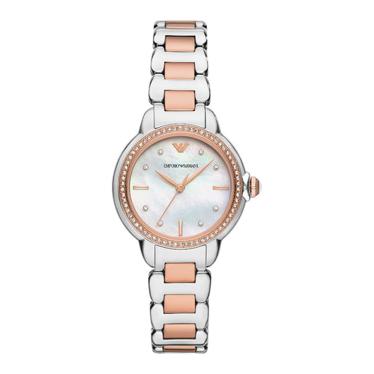 Armani AR11569 watch for women with a multicolored dial and stainless steel strap.
