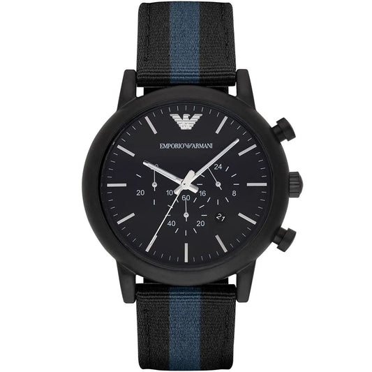 Armani AR1948 watch for man with a black dial and fabric strap.