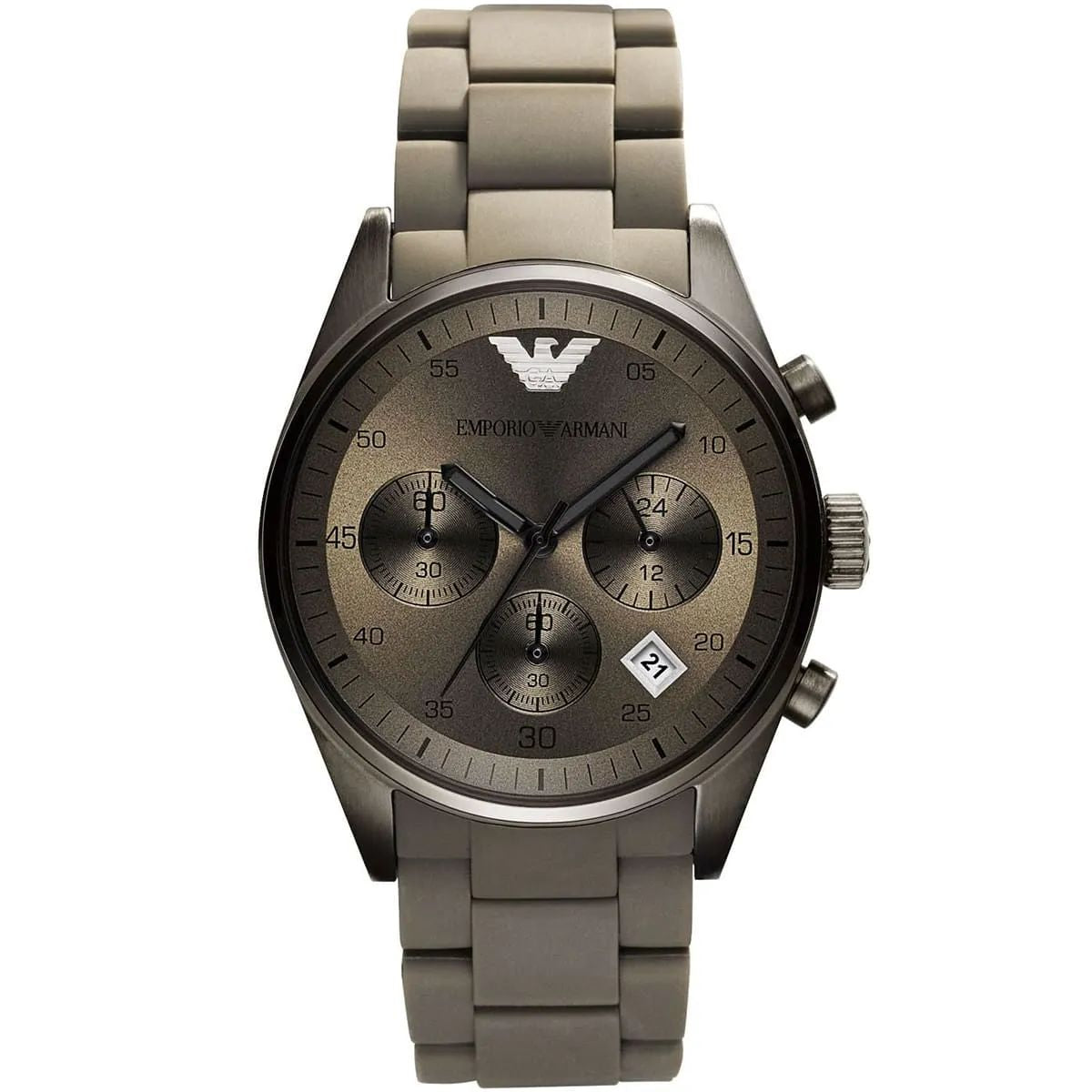 Armani AR5950 watch for man with a grey dial and stainless steel strap.