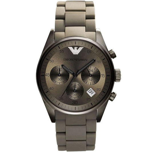 Armani AR5950 watch for man with a grey dial and stainless steel strap.