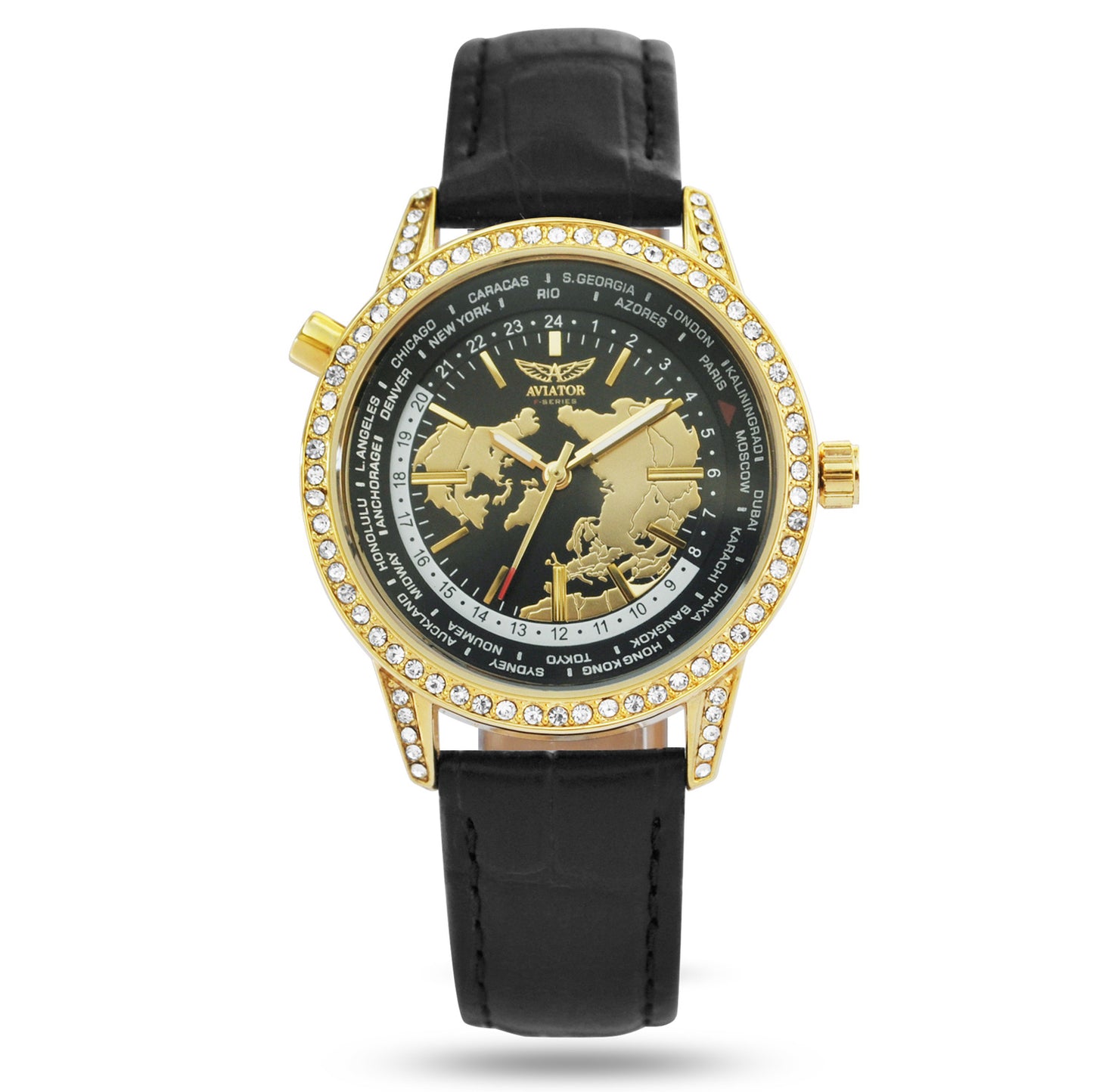 Aviator AVW8633L03 watch for women with a multicolored dial and leather strap.