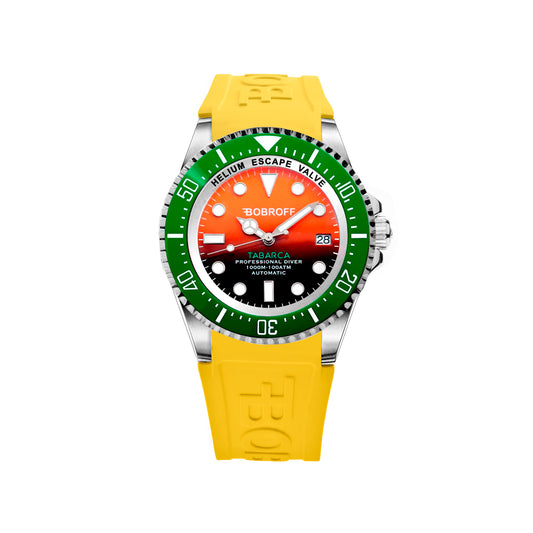 Bobroff BF0004bv-BFSTA watch for man with a orange dial and silicone strap.