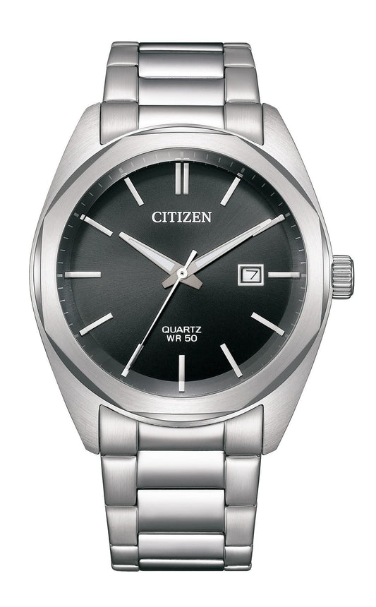 Citizen BI5110-54E watch for man with a black dial and stainless steel strap.