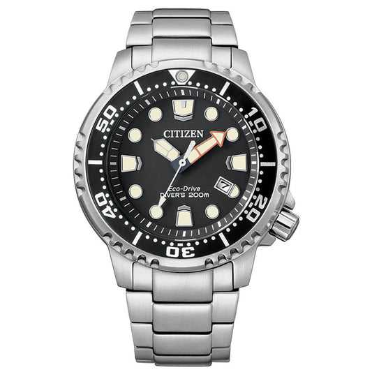 Citizen BN0150-61E watch for man with a black dial and stainless steel strap.