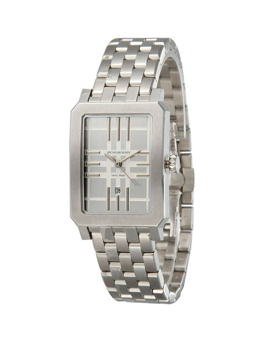 Burberry BU1901 watch for man with a grey dial and stainless steel strap.