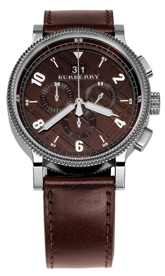 Burberry BU7684 watch for man with a brown dial and leather strap.