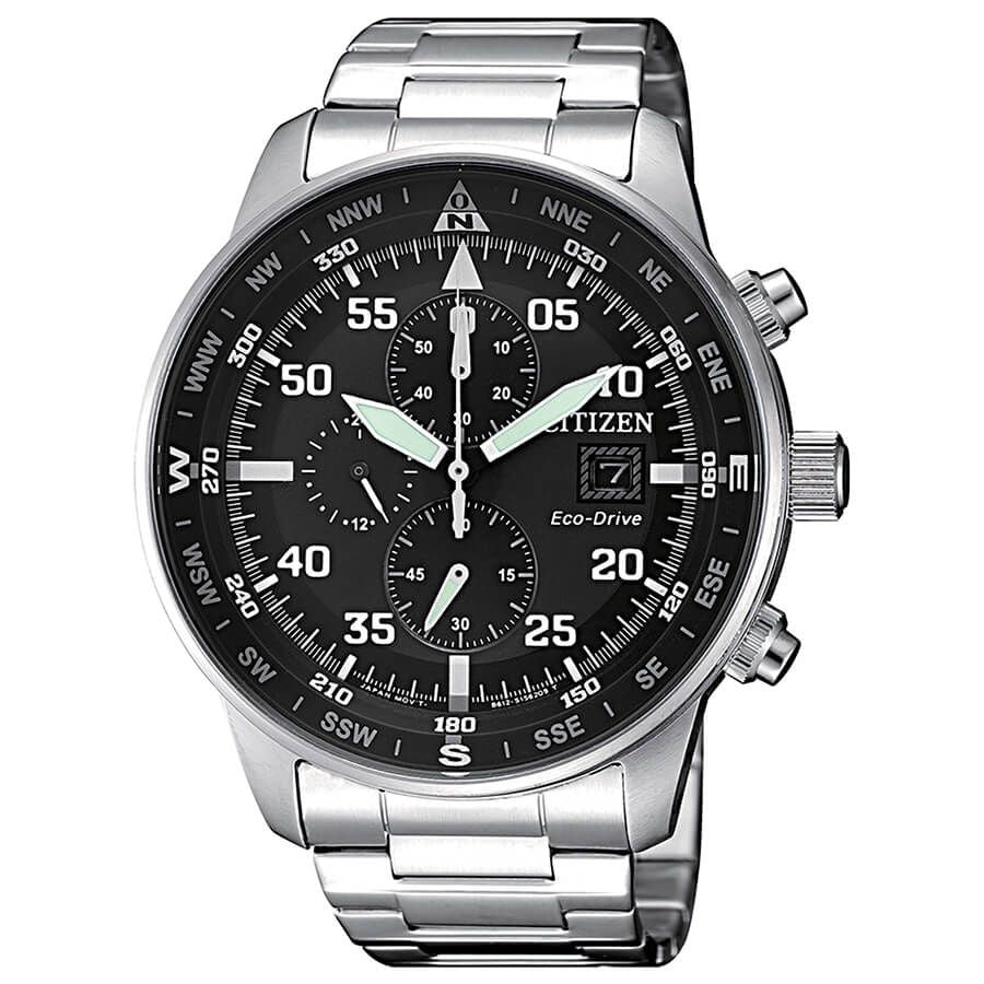 Citizen CA0690-88E watch for man with a black dial and stainless steel strap.