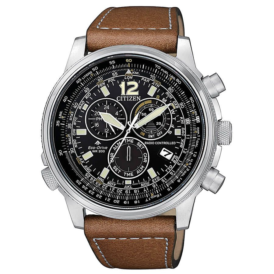 Citizen CB5860-27E watch for man with a black dial and stainless steel strap.