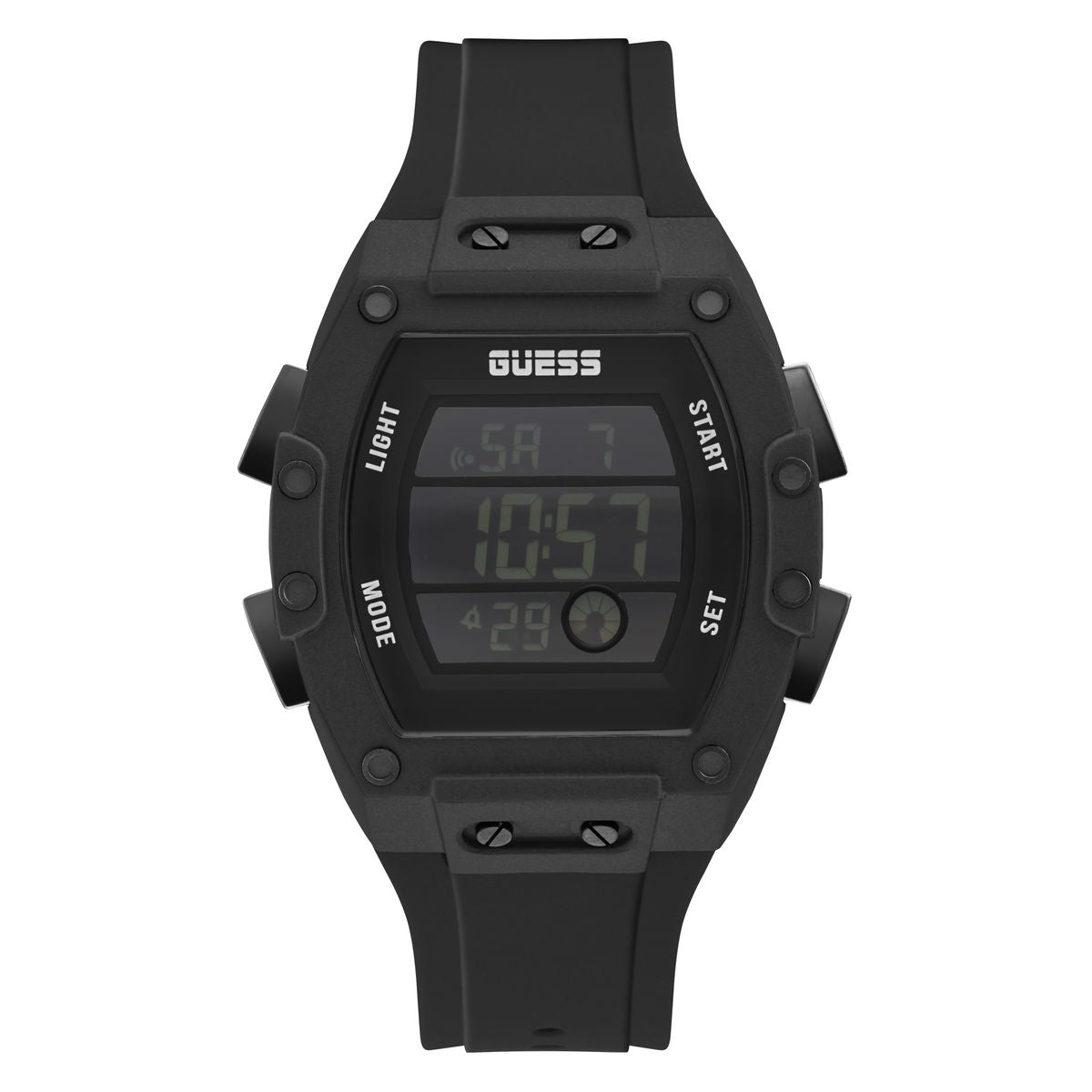 Guess GW0340G4 watch for man with a black dial and silicone strap.