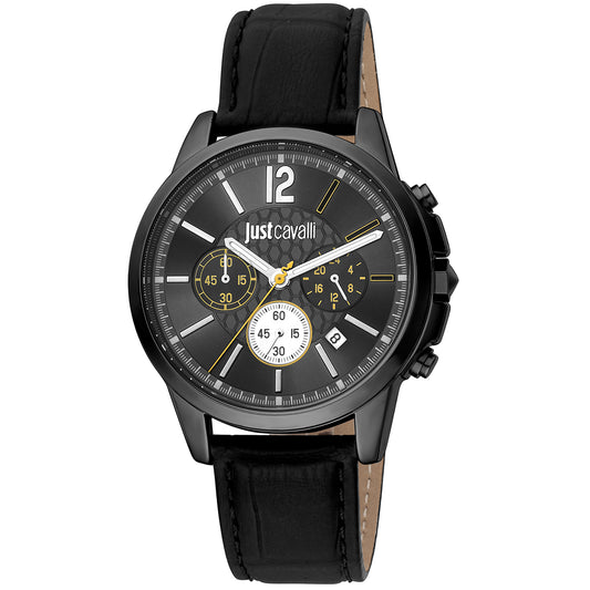 Just Cavalli JC1G175L0245 watch for man with a black dial and leather strap.