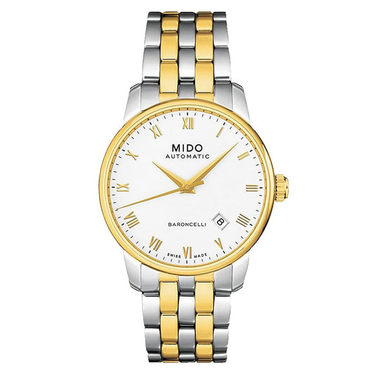 Mido M86009261 watch for man with a white dial and stainless steel strap.