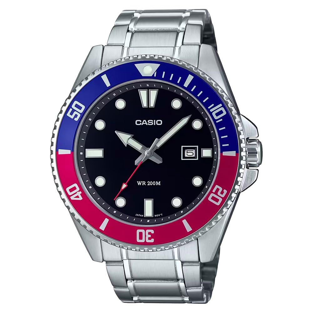 Casio MDV-107D-1A3VDF watch for man with a black dial and stainless steel strap.