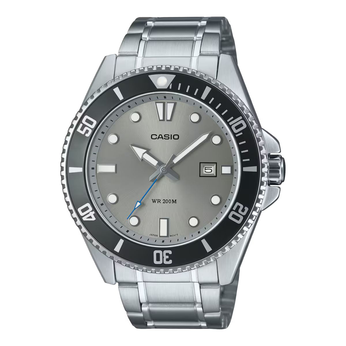 Casio MDV-107D-8AVDF watch for man with a grey dial and stainless steel strap.
