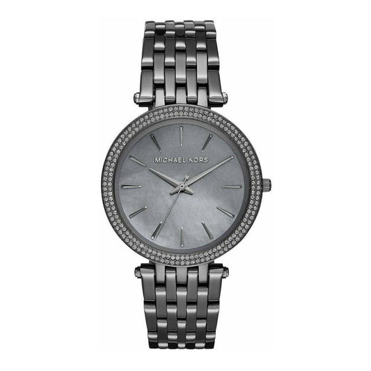 Michael Kors MK3433 watch for women with a grey dial and stainless steel strap.