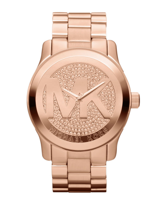 Michael Kors MK5661 watch for woman with a golden dial and steel strap.