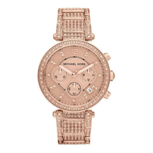 Michael Kors MK5663 watch for women with a pink dial and stainless steel strap.